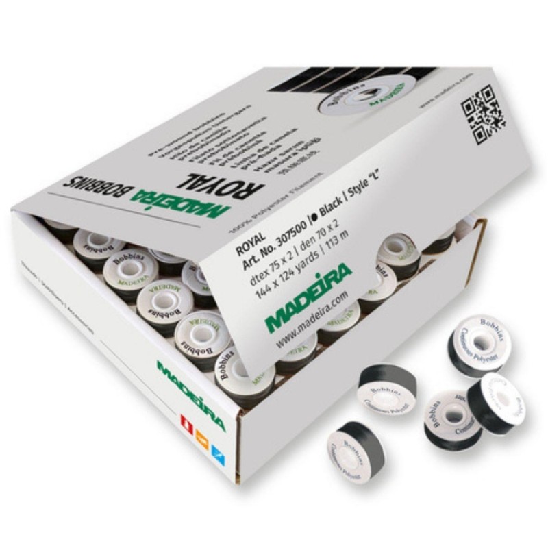 Box Spulen Stick-Unterfaden Madeira, 144 Stück, schwarz