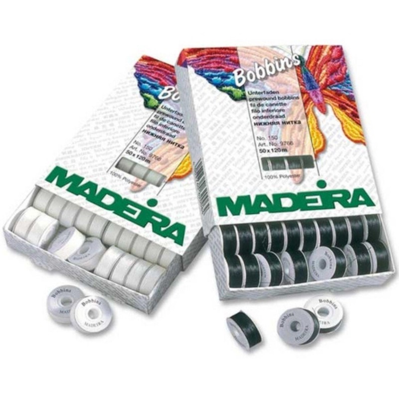 Scatola bobine di filo da ricamo inferiore Madeira, 50 pezzi, bianco