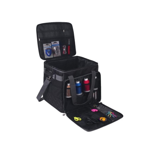 Borsa per Overlock con motivo trapuntato nero - borsa imbottita per il trasporto