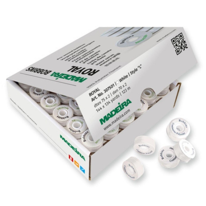 Box Spulen Stick-Unterfaden Madeira, 144 Stück, weiss
