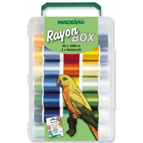 Box Stickfaden Madeira "Rayon" - 40x1000m & 2x Bobbinfil