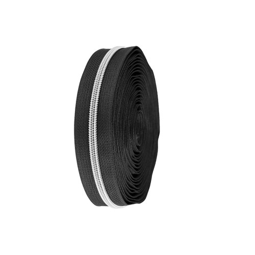 Fermeture à glissière en spirale métal au mètre n° 5 Noir-Argenté