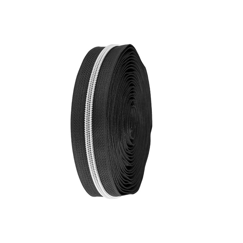 Fermeture à glissière en spirale métal au mètre n° 5 Noir-Argenté