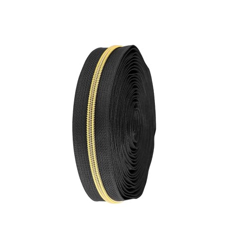 Fermeture à glissière en spirale métal au mètre n° 5 Noir-Or