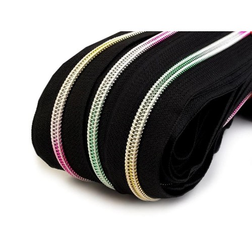 Fermeture à glissière en spirale métal au mètre n° 5 Noir-Multicolor